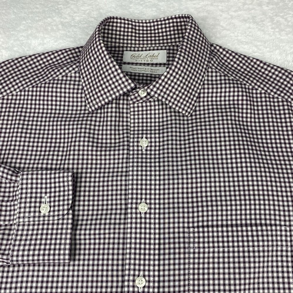 Roundtree & Yorke Gold Label Dress Shirt Mens 15.5-34 Maroon/White Checks Fitted